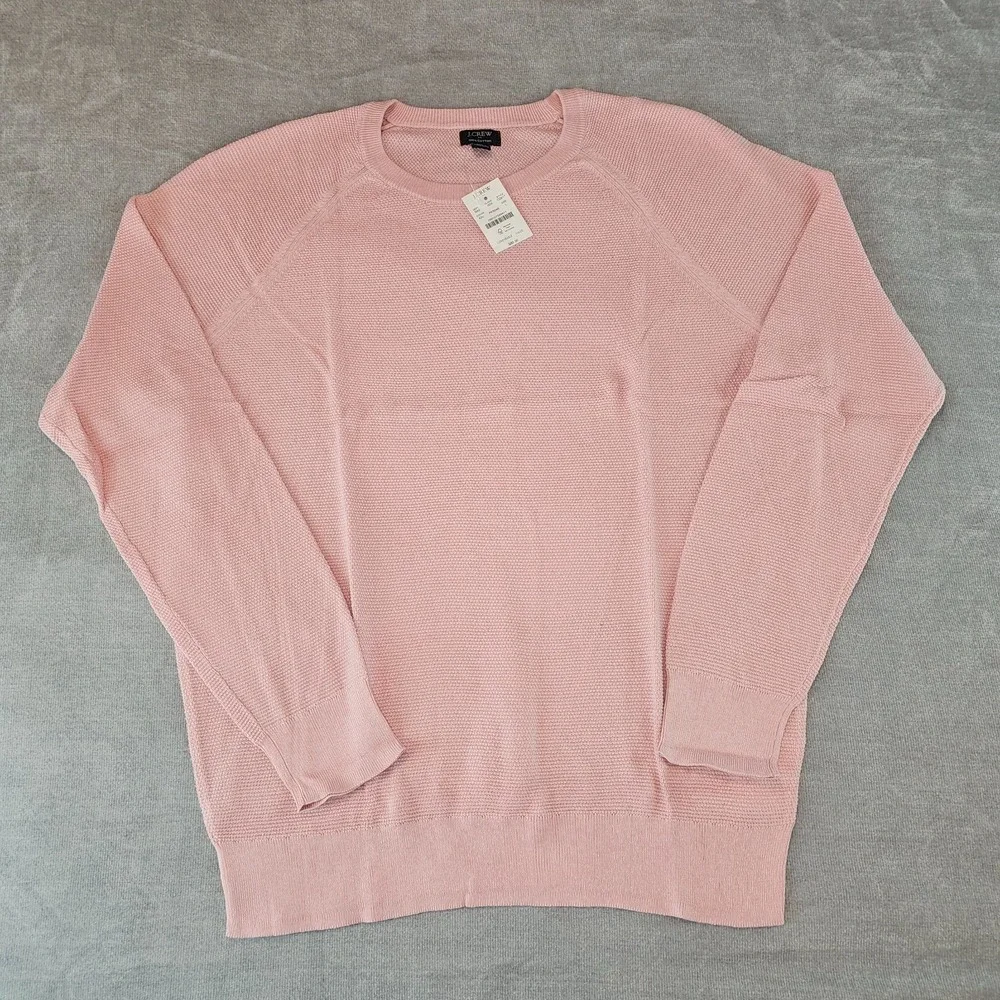 J.Crew Crewneck Sweater Men's Large Pink 100% Cotton Textured Raglan L CD617